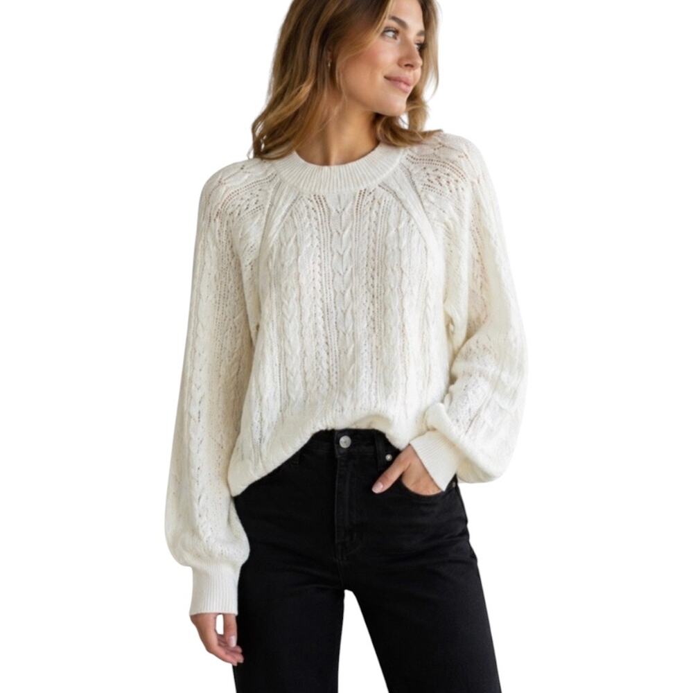 O.P.T Anthropologie Pointelle Sweater Cream Size small neutral timeless